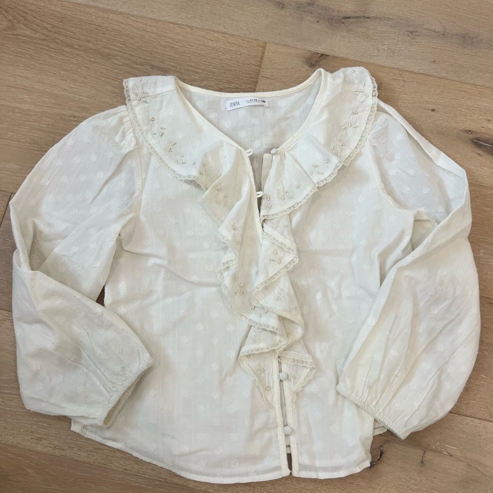Zara Cream Ruffled Kids Top